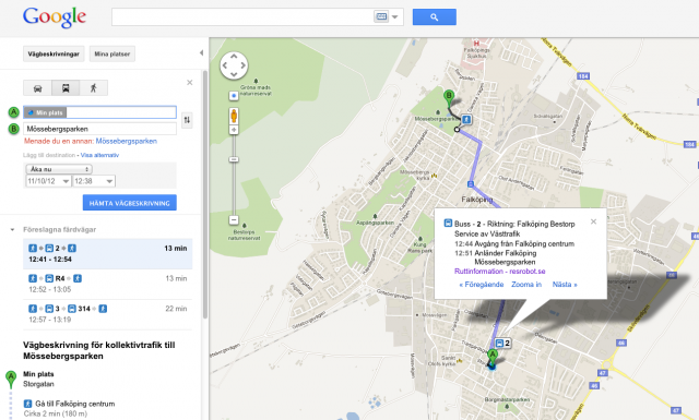 Kollektivtrafik i Google Maps